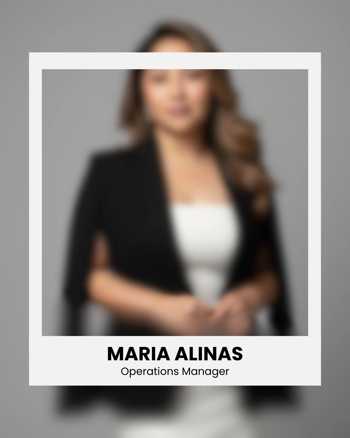 Framed portrait of Maria Alinas, Operations Manager at Sayed Transport, Canadian trucking company, blurred background