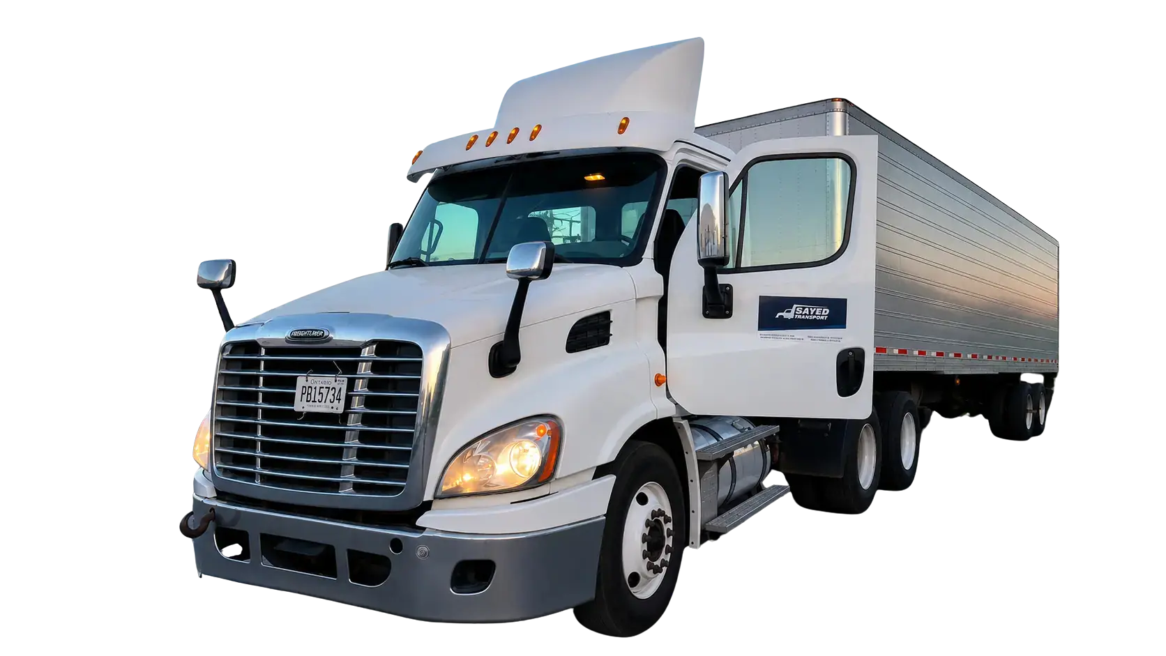 Sayed Transport branded truck and trailer used for container drayage services